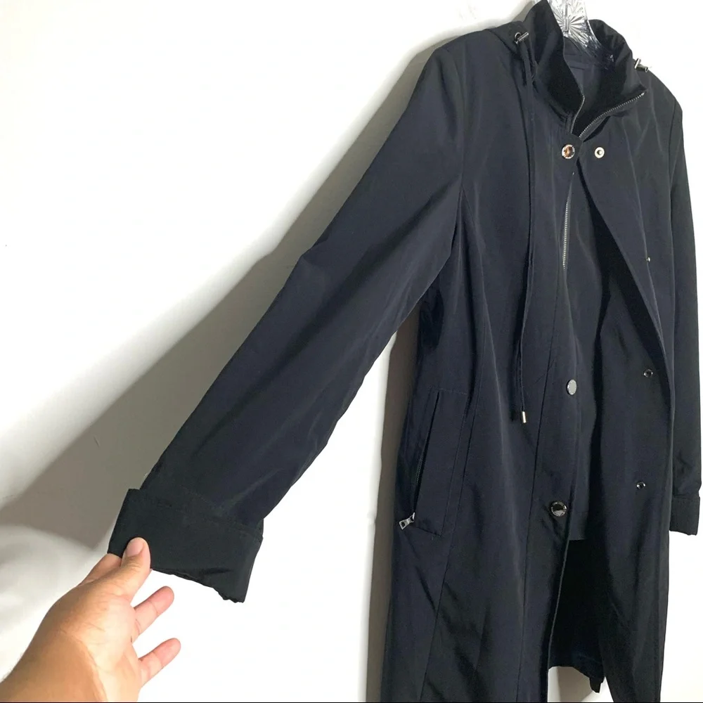 London Fog Women Black Layered Trench Coat with Hood Size Small - Picture 5 of 9